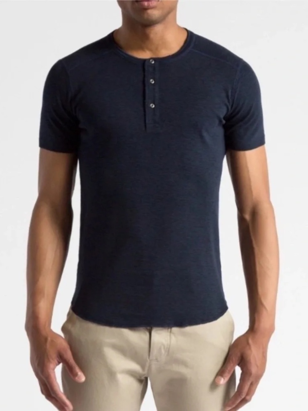 Wings + Horns Slub Knit Navy Short Sleeved Henley Men's Size L